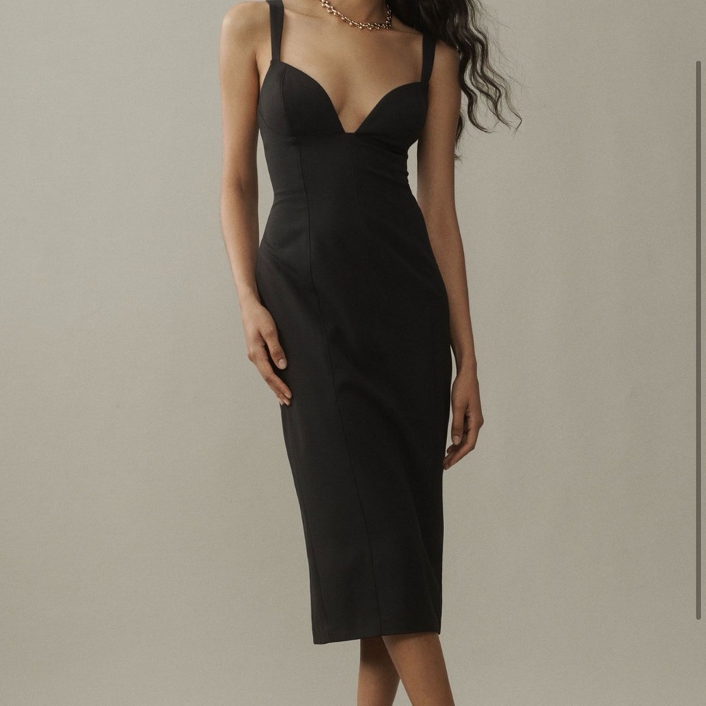 BHLDN Black Sweetheart Crepe Midi Dress